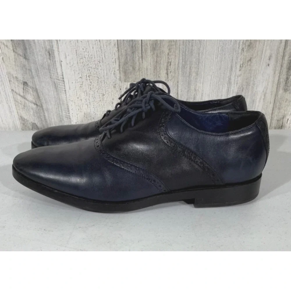 Cole Haan Grand OS Oxford 11 M Navy‎ Blue Leather Lace Up Dress Shoes READ